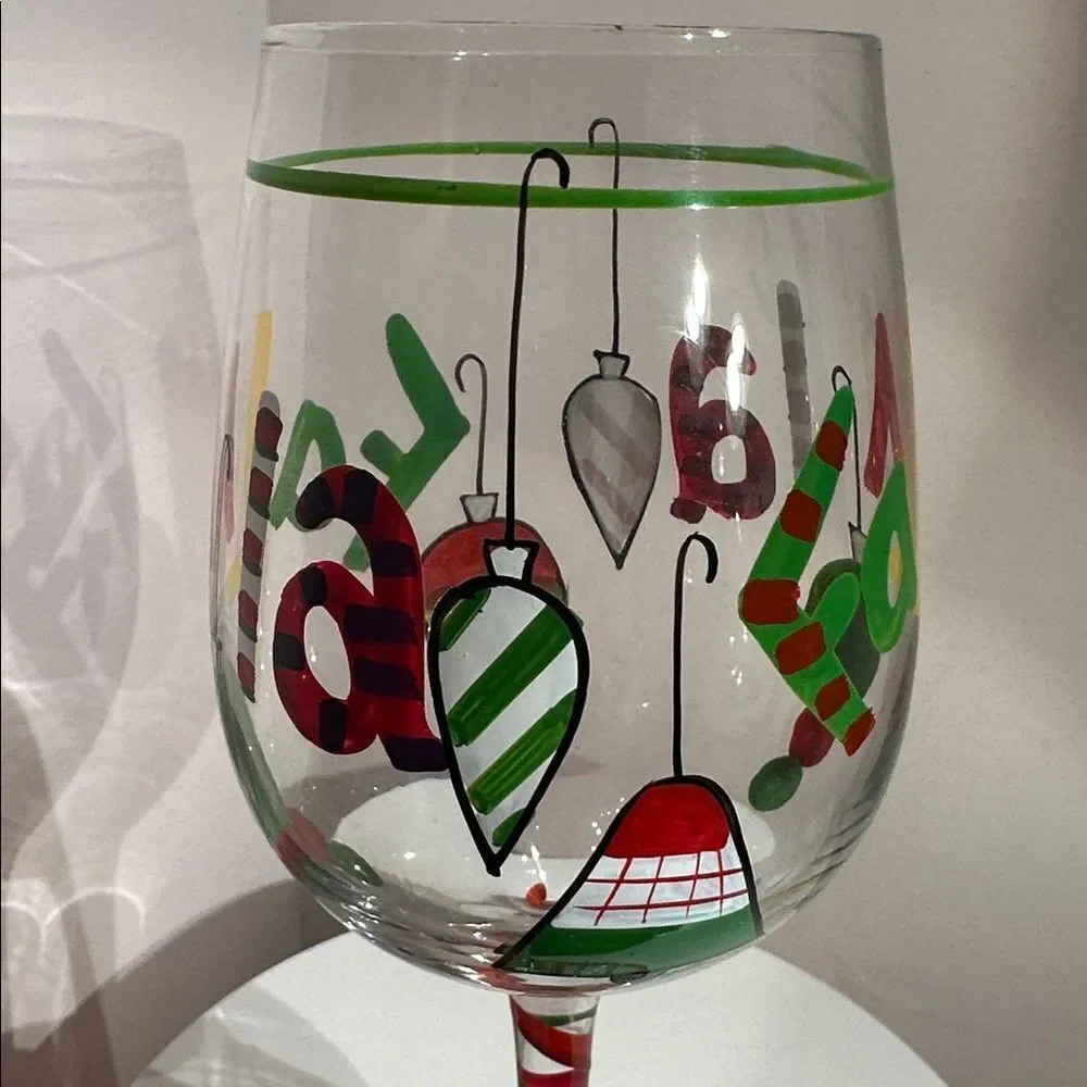 Wine Glass Festive Christmas Tree Hand Painted